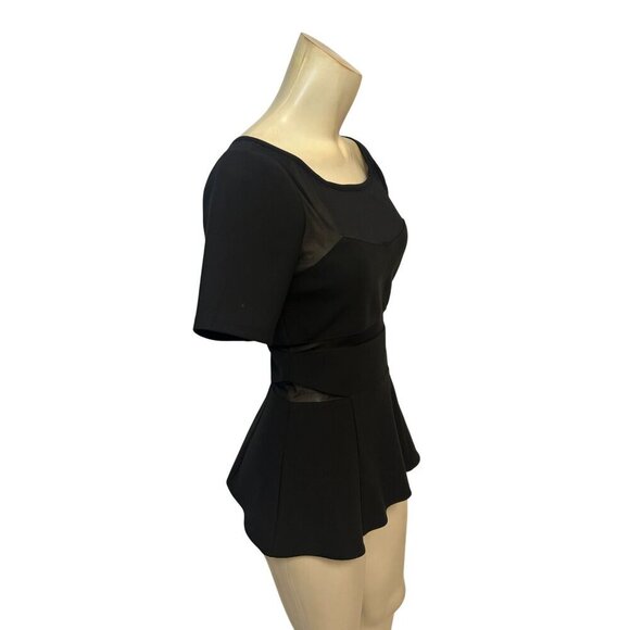 Elizabeth and James Black Sheer Peplum Top Size 0 - Picture 3 of 6